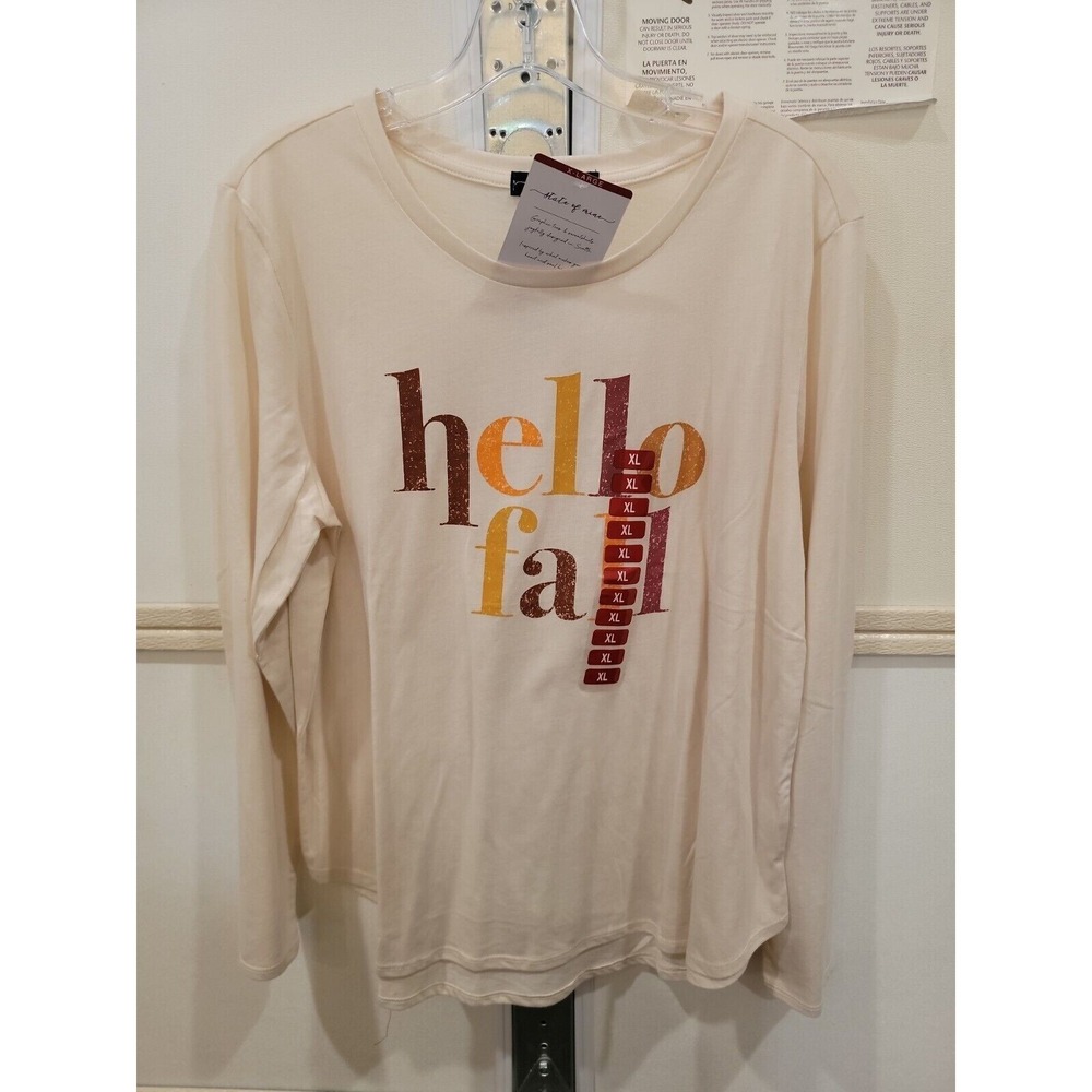 NEW Women's cream STATE OF MINE Hello Fall Long Sleeve Tee Size M
